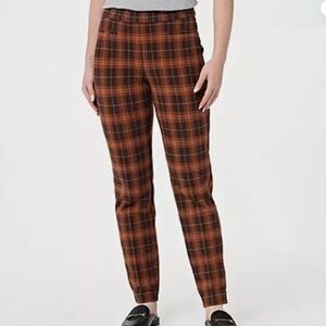 Susan Graver Straight Leg Pull On Career Pants Womens Large Pockets Punk Plaid